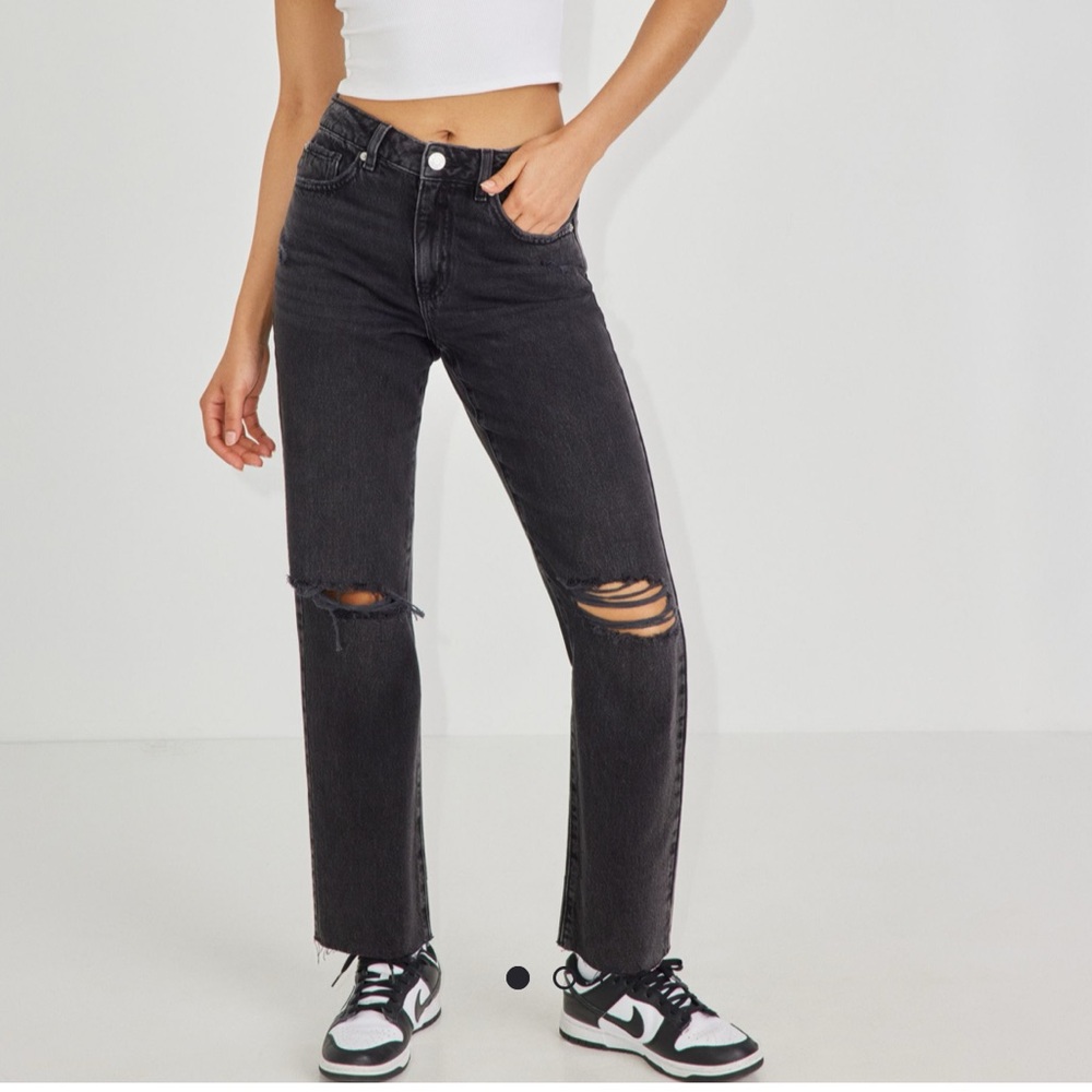 black garage denim straight leg ripped jeans